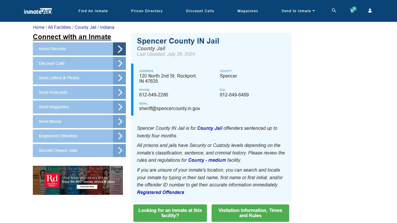 Spencer County IN Jail - Inmate Locator