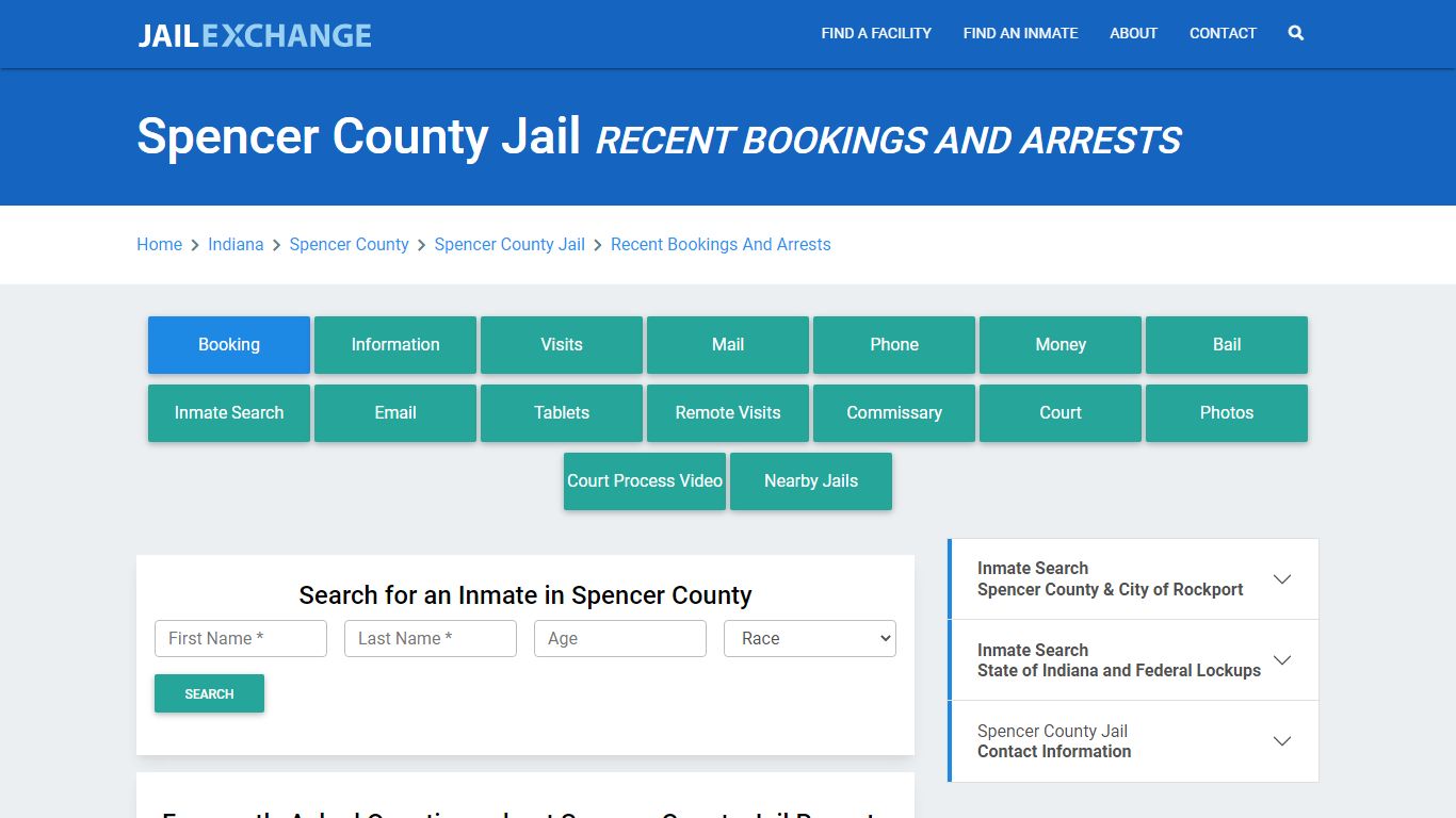 Spencer County Jail Recent Bookings And Arrests - Jail Exchange