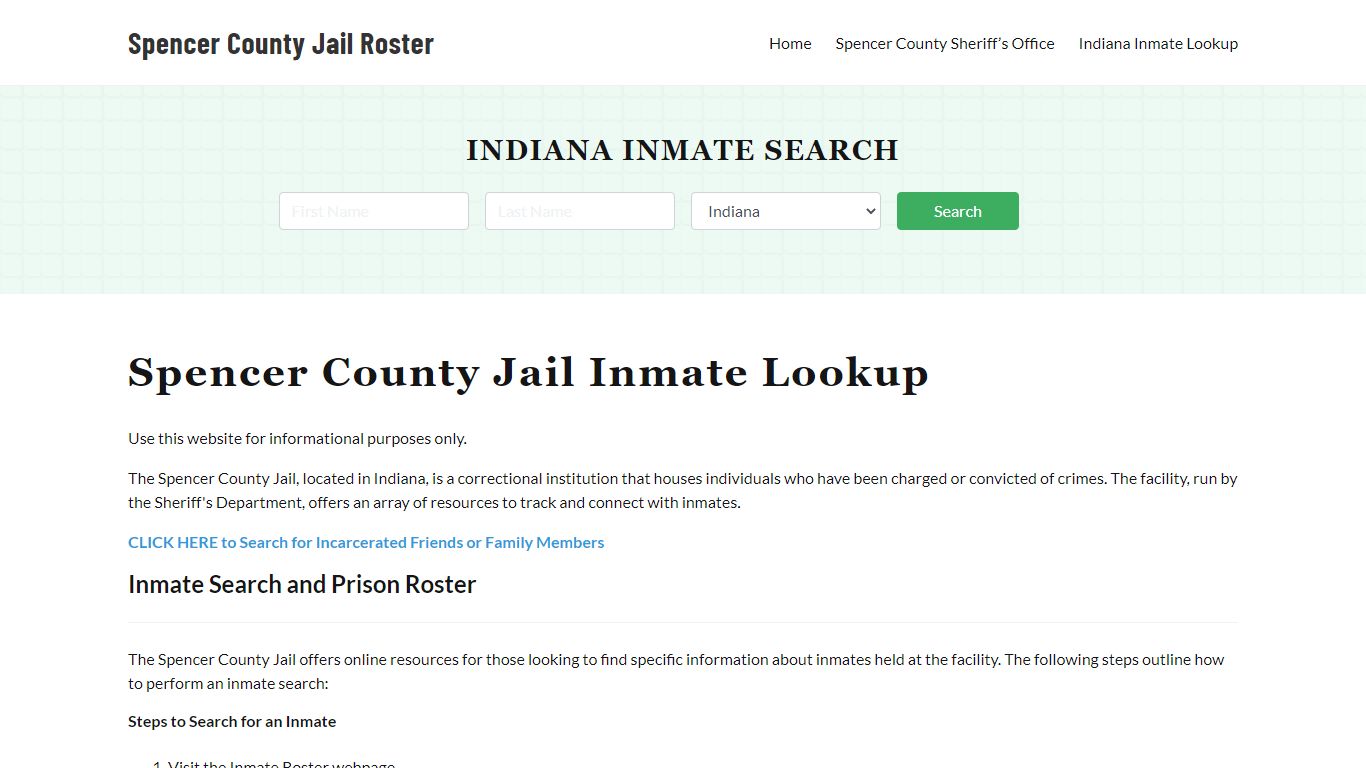 Spencer County Jail Roster Lookup, IN, Inmate Search